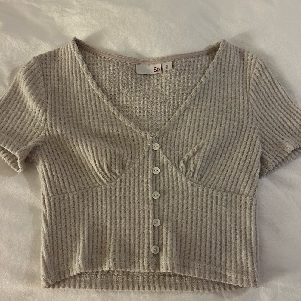 SO Ribbed Knit Button-Up Top - Cream